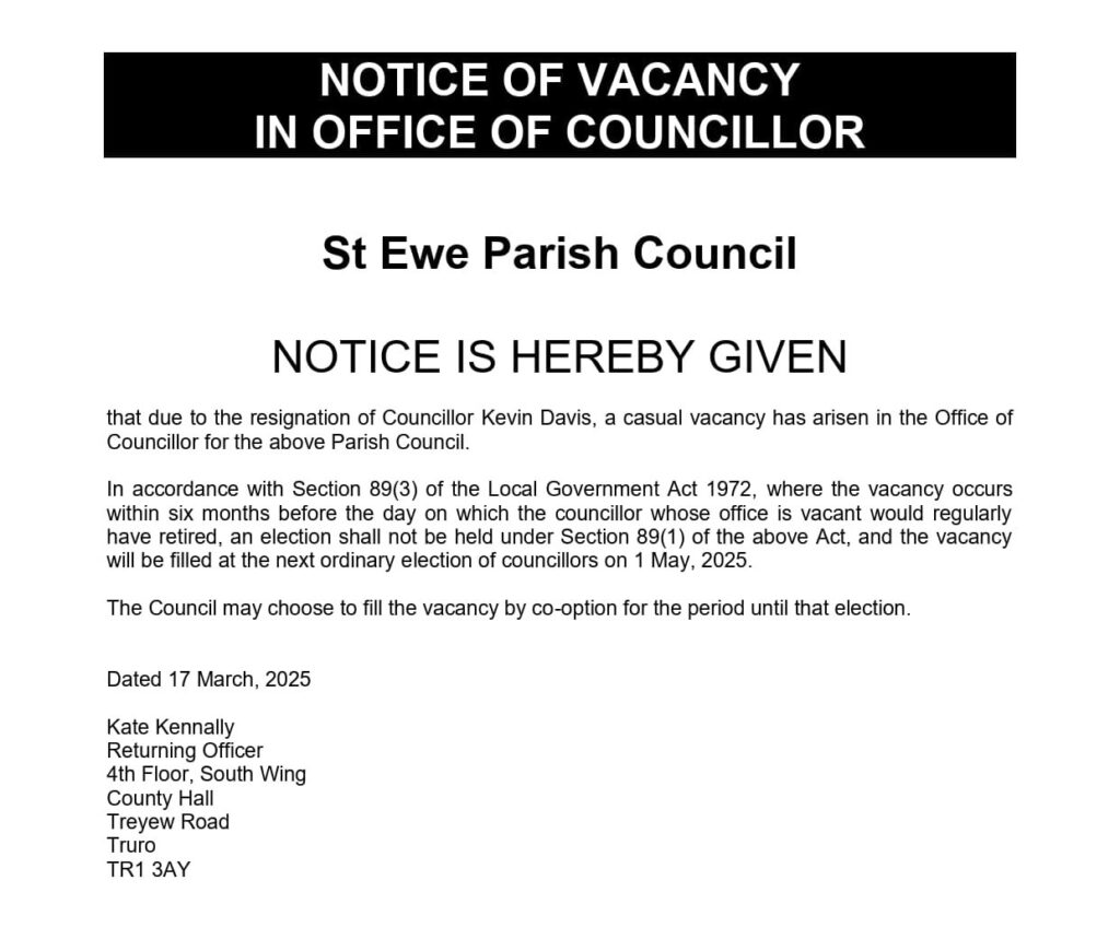 Resignation of Cllr K Davis